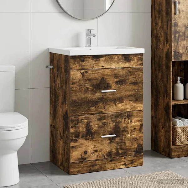 Meuble sous lavabo de salle de bain Chêne fumé