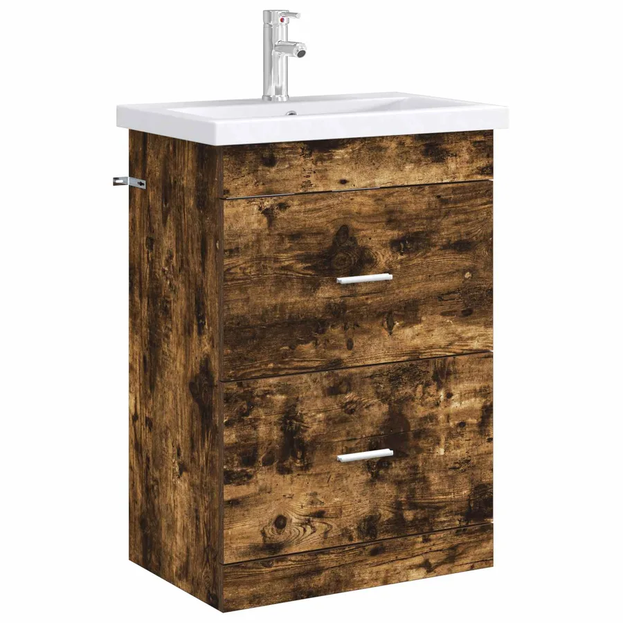 Meuble sous lavabo de salle de bain Chêne fumé - 3