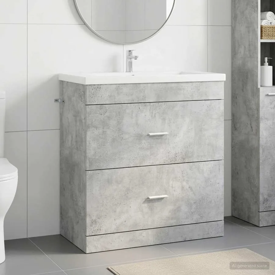 Meuble sous lavabo de salle de bain Gris béton
