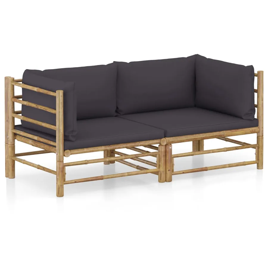 Garden Lounge Set 2 pcs with Dark Grey Cushions Bamboo