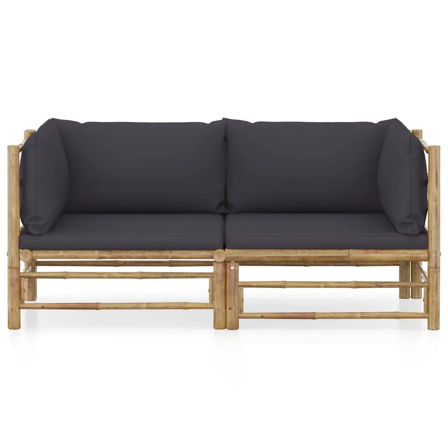 Salon de jardin 2 pcs avec coussins gris foncé bambou - 2