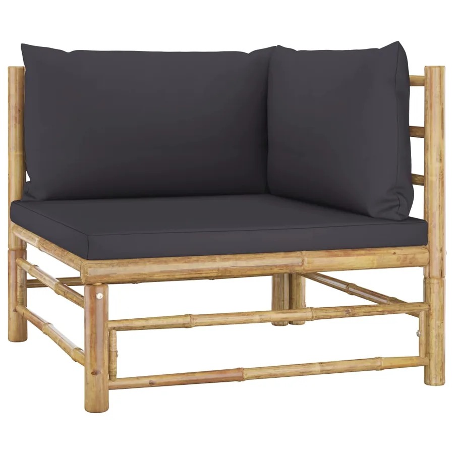 Salon de jardin 2 pcs avec coussins gris foncé bambou - 3