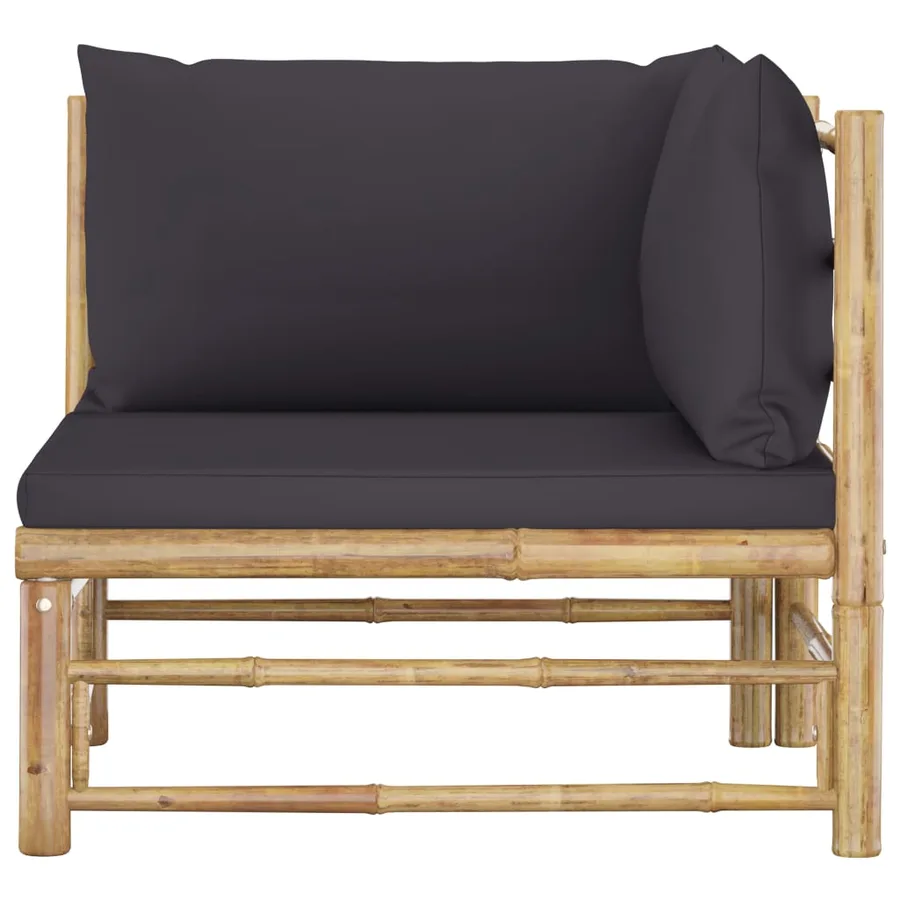 Garden Lounge Set 2 pcs with Dark Grey Cushions Bamboo - 4