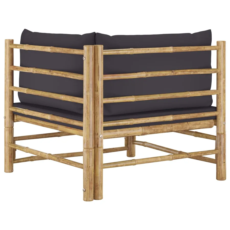 Garden Lounge Set 2 pcs with Dark Grey Cushions Bamboo - 5