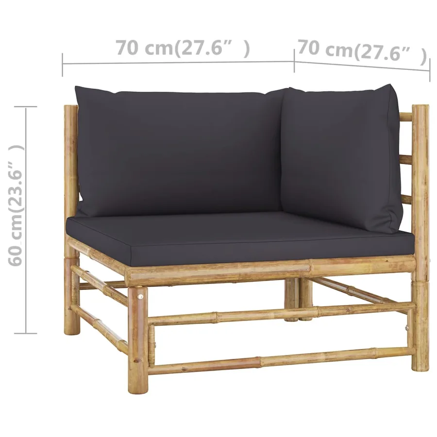Salon de jardin 2 pcs avec coussins gris foncé bambou - 7