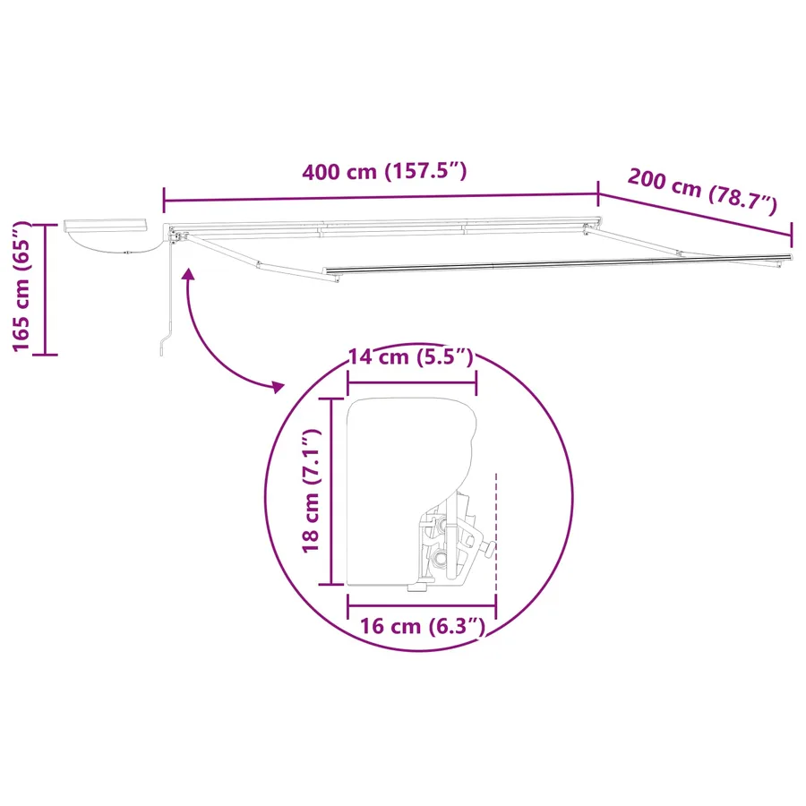 Cadre de store rétractable électrique Blanc 4 x 2 m Acier - 8
