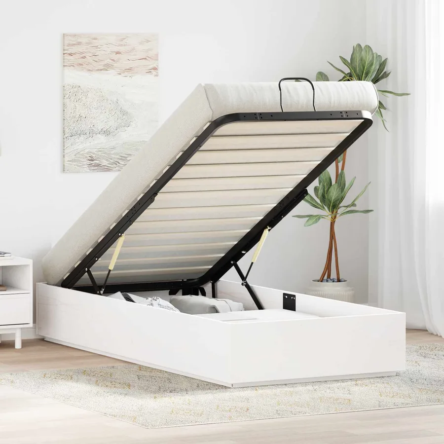 Cadre de lit ottoman avec rangement Blanc 90 x 200 cm