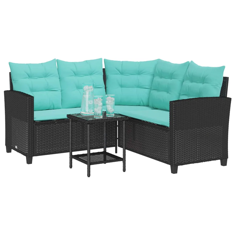 Canapé de jardin 2 pcs Noir et turquoise Poly rotin - 3