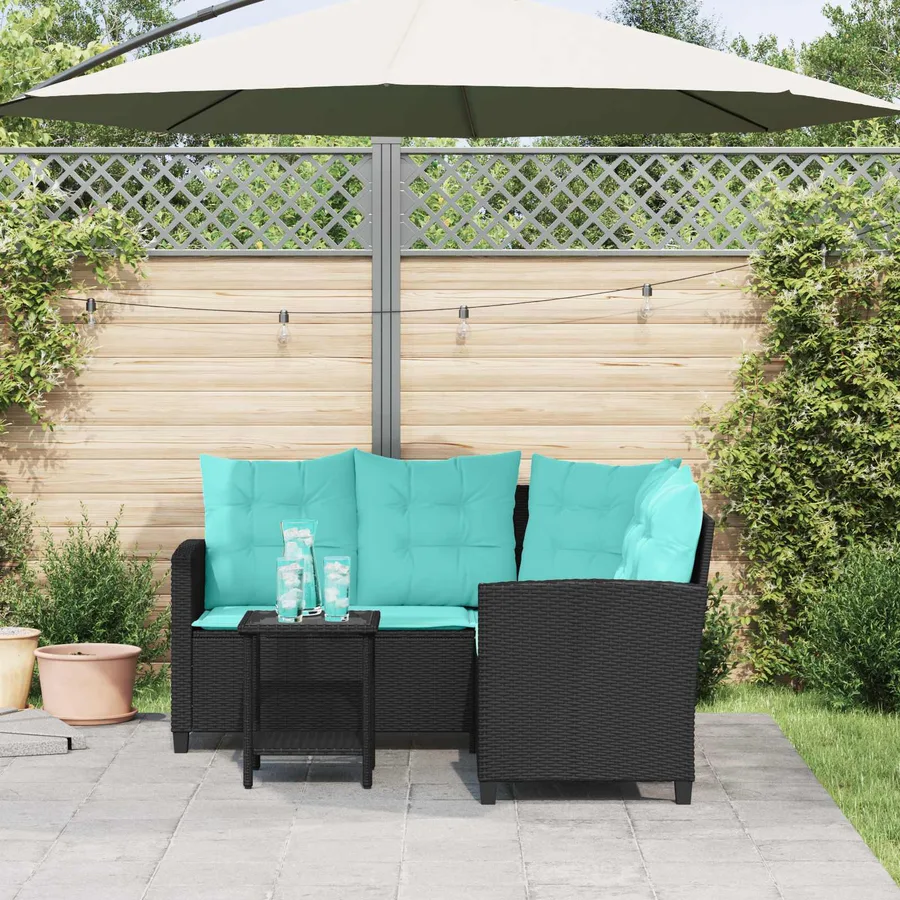 Canapé de jardin 2 pcs Noir et turquoise Poly rotin - 4