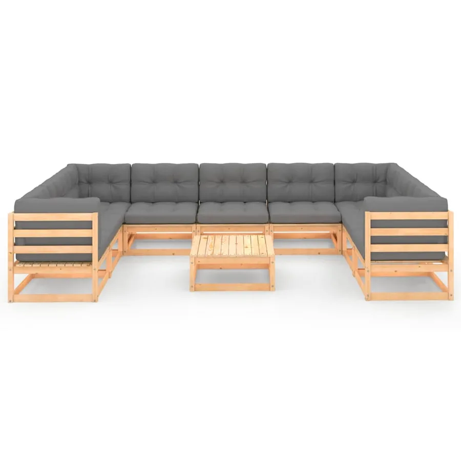 Salon de jardin 10 pcs avec coussins Bois de pin massif - 13