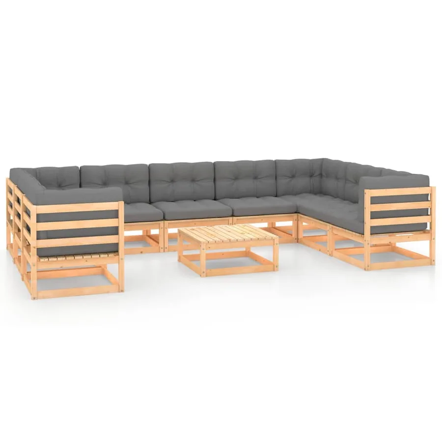 Salon de jardin 10 pcs avec coussins Bois de pin massif - 2