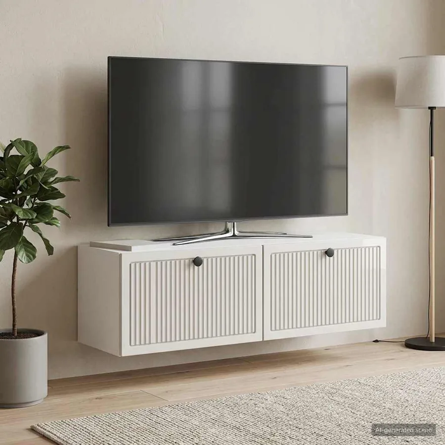Meuble TV mural Montage mural Blanc brillant 98 x 31 x 30 cm