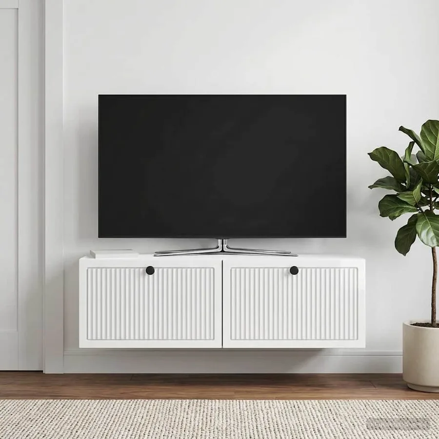 Meuble TV mural Montage mural Blanc brillant 98 x 31 x 30 cm - 4