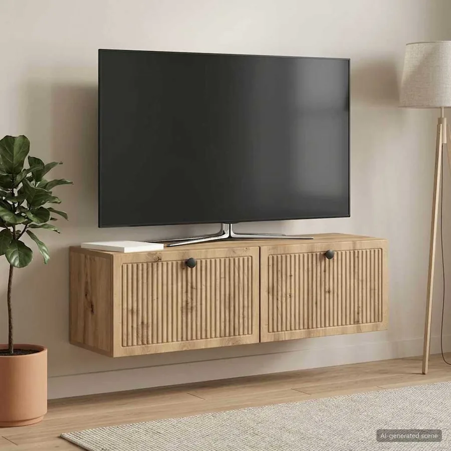 Meuble TV mural 98 x 31 x 30 cm Chêne artisanal