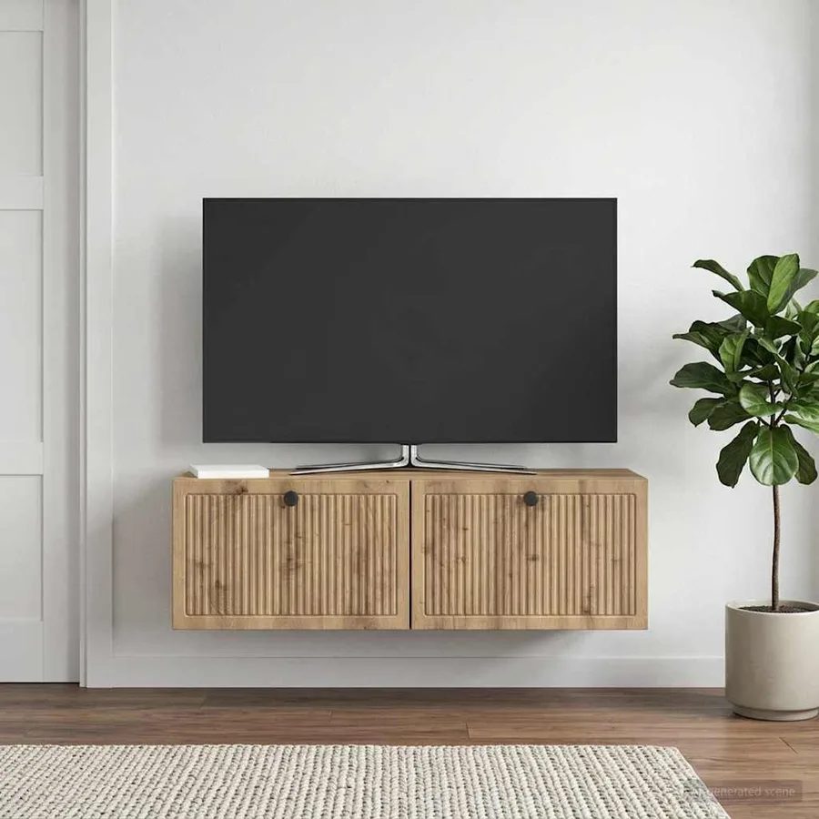 Meuble TV mural 98 x 31 x 30 cm Chêne artisanal - 4