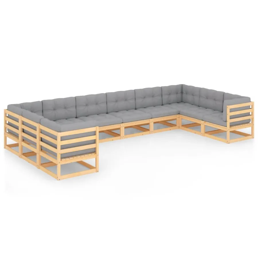Salon de jardin 10 pcs avec coussins Bois de pin massif - 2