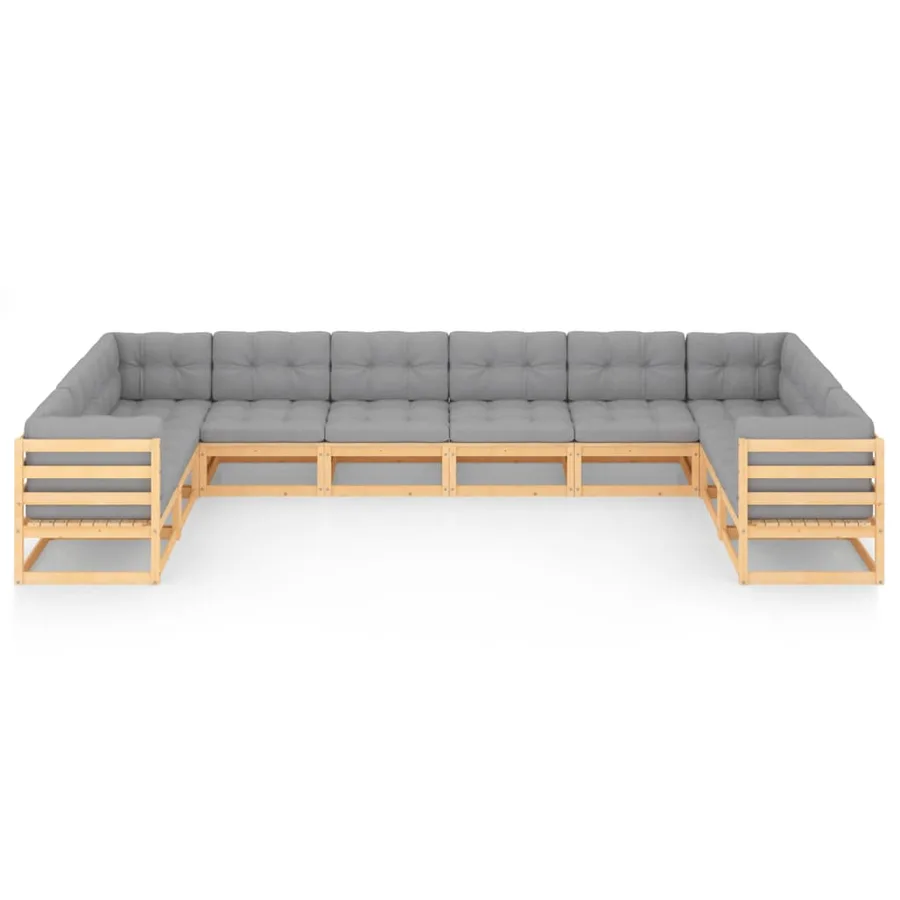 Garden Lounge Set 10 pcs with Cushions Solid Pine Wood - 3