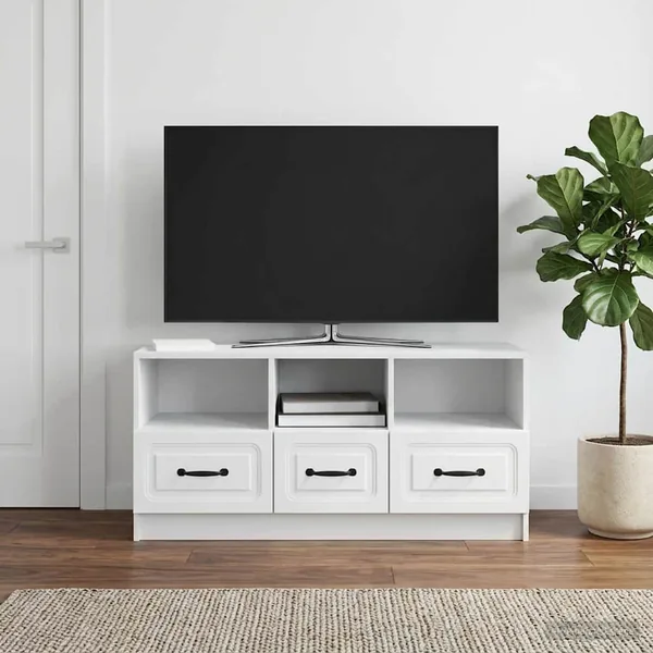 Meuble TV Blanc 102 x 34,5 x 47 cm Bois d'ingénierie