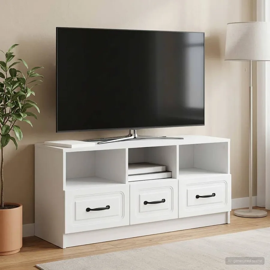 Meuble TV Blanc 102 x 34,5 x 47 cm Bois d'ingénierie - 4