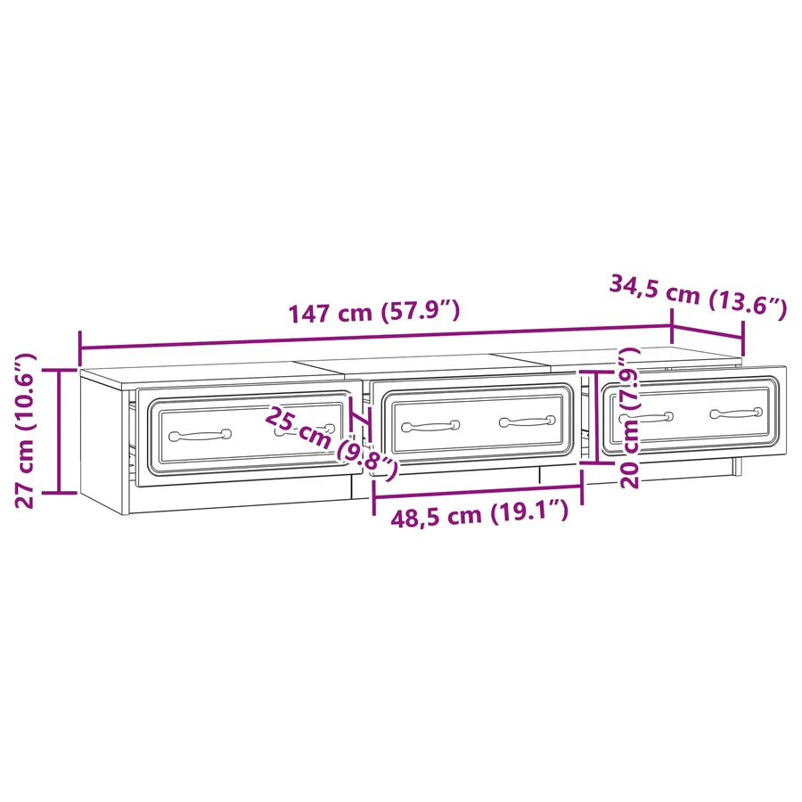 Meuble TV Blanc brillant 147 x 34,5 x 27 cm Bois d'ingénierie - 11