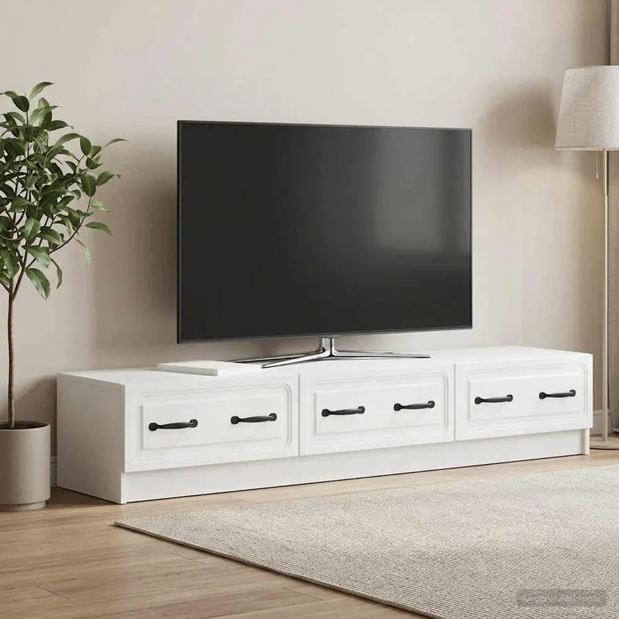 Meuble TV Blanc brillant 147 x 34,5 x 27 cm Bois d'ingénierie - 4