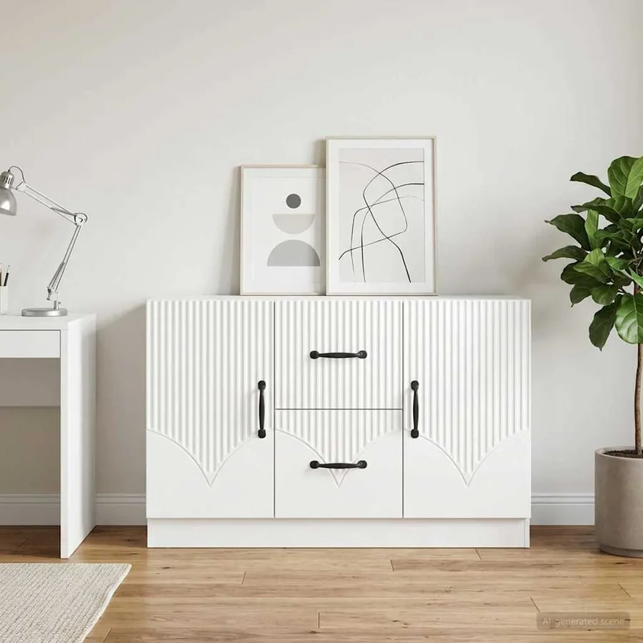 Buffet Blanc brillant 89 x 34,5 x 57 cm Bois d'ingénierie