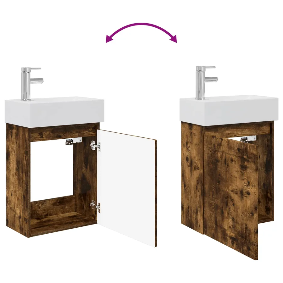Meuble de salle de bain avec robinet Chêne fumé - 9