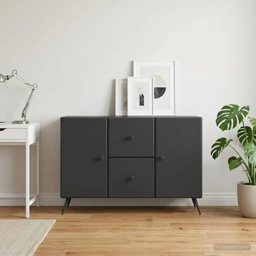 Buffet avec tiroir Noir 89 x 34,5 x 60 cm Bois d'ingénierie - 4