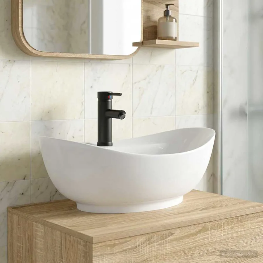 Lavabo de salle de bains Noir Mat 59 x 35 x 21 cm métal