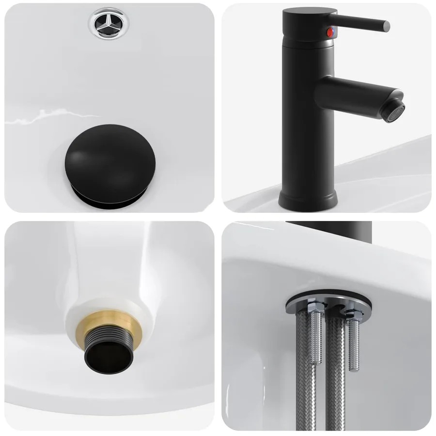 Lavabo de salle de bains Noir Mat 59 x 35 x 21 cm métal - 8