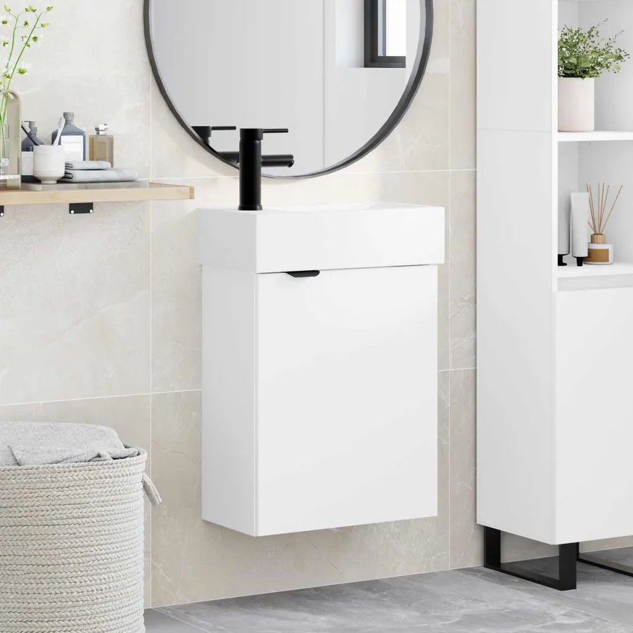 Meuble de salle de bain avec robinet Blanc 45,5 x 22,5 x 84 cm