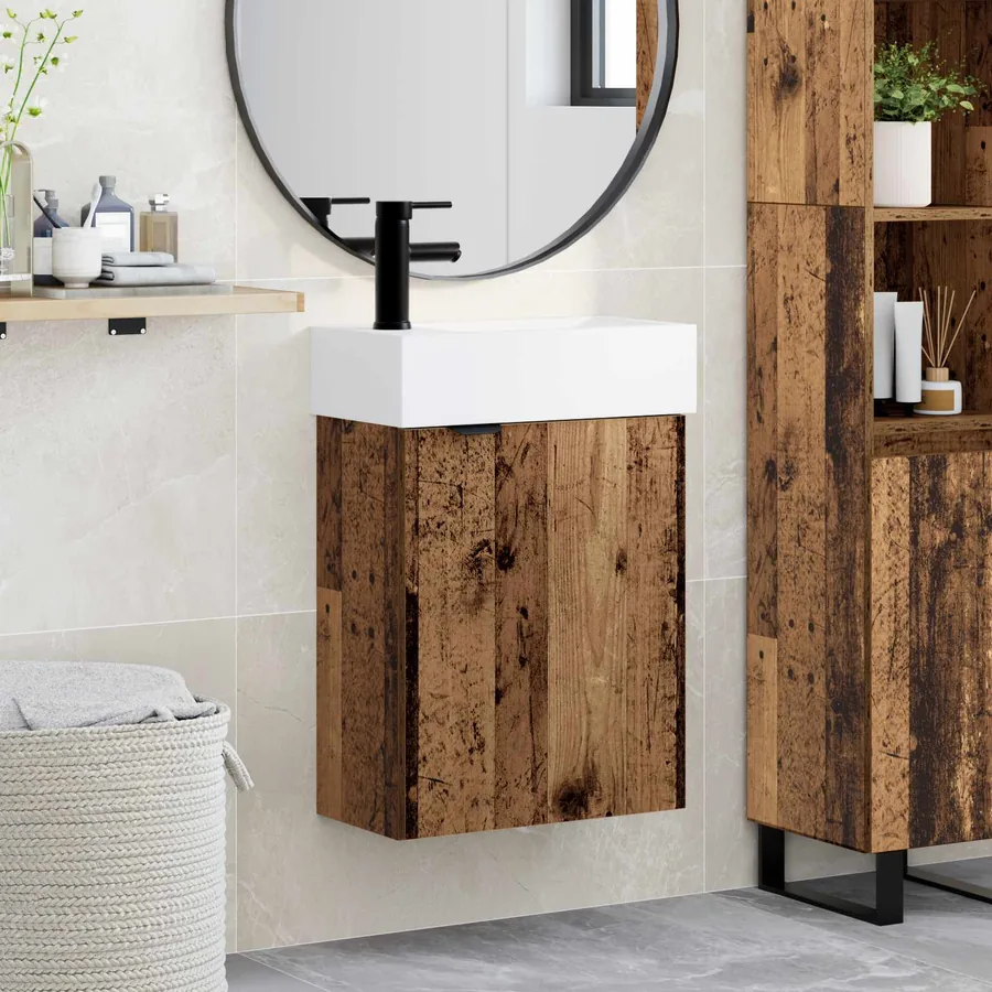 Meuble de salle de bain avec robinet Bois ancien