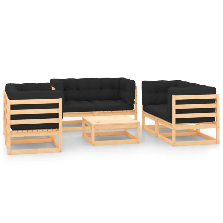 7 pcs garden lounge set with cushions solid pinewood