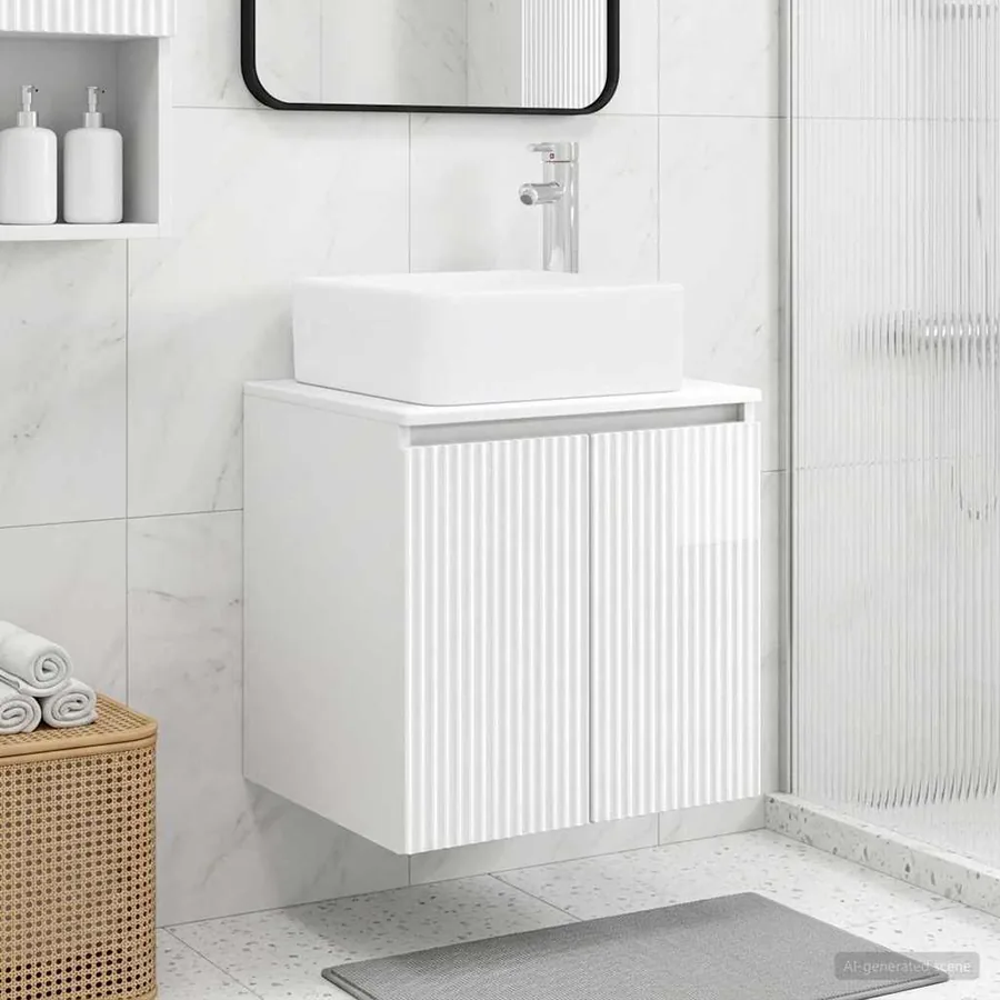 Vanité de lavabo mural Blanc brillant 53 x 35 x 63 cm