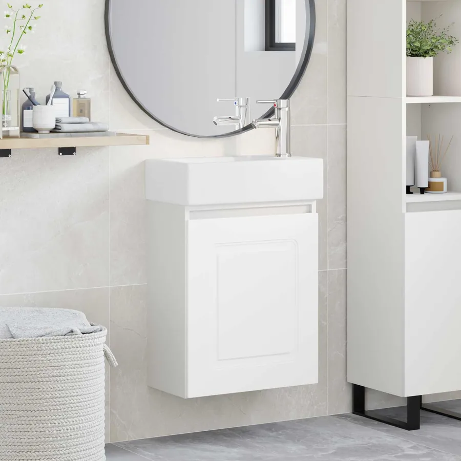 Meuble de salle de bain avec robinet Blanc 45,5 x 22,5 x 84 cm