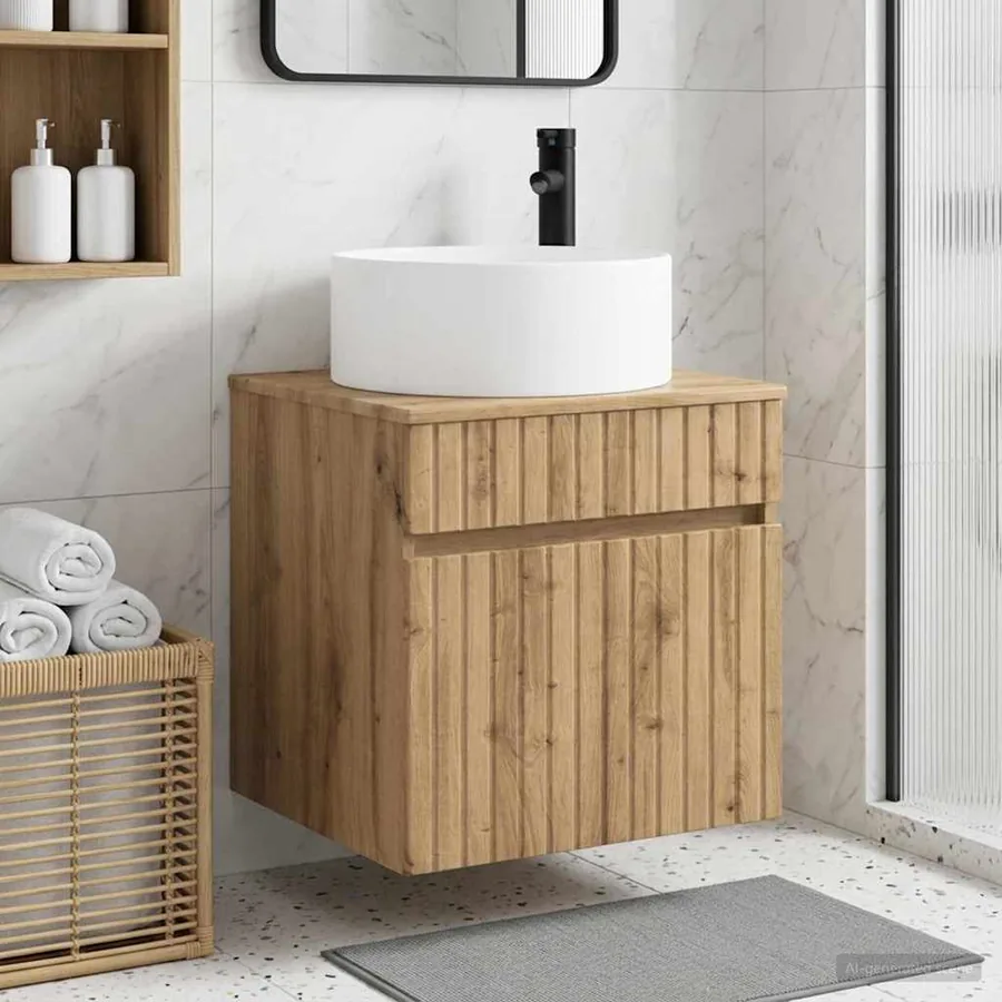 Meuble de lavabo mural Chêne artisanal 49 x 44,5 x 65,5 cm