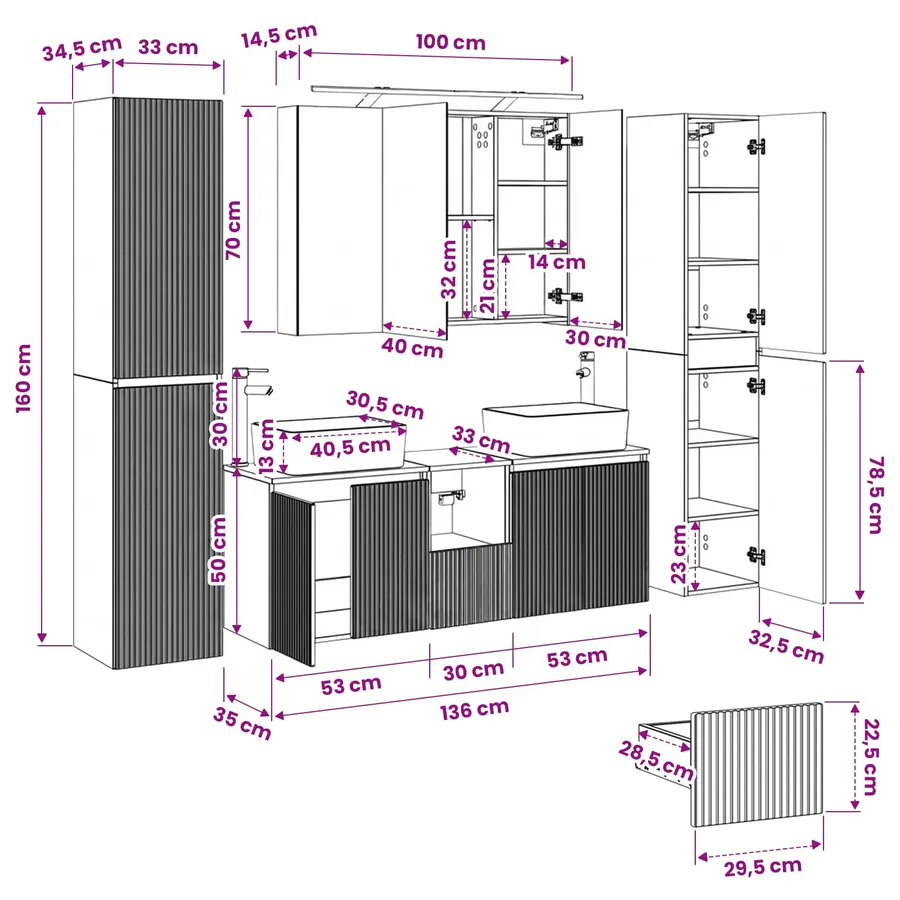 Ensemble de mobilier de salle de bain 6 pcs Blanc - 16