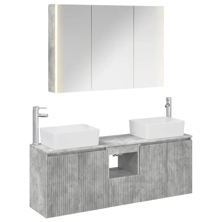 Ensemble d'armoire de salle de bain 4 pcs Gris béton - 2