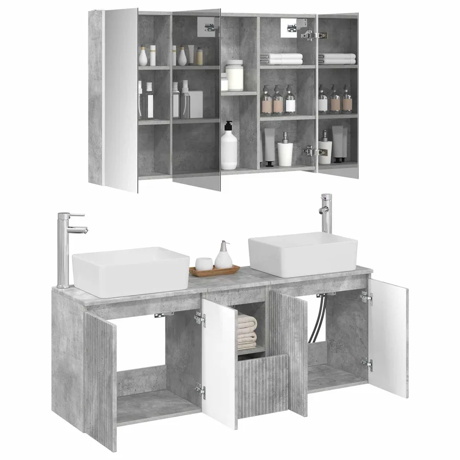 Ensemble d'armoire de salle de bain 4 pcs Gris béton - 3