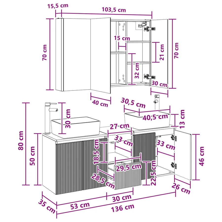 Ensemble d'armoire de salle de bain 4 pc Chêne artisanal - 15