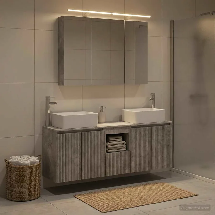 Ensemble d'armoire de salle de bain 4 pcs Gris béton