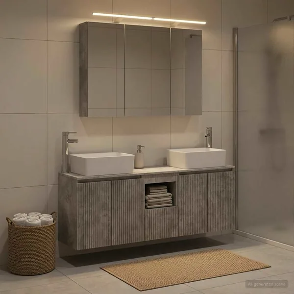 Ensemble d'armoire de salle de bain 4 pcs Gris béton