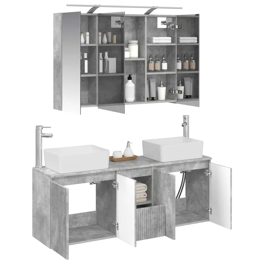 Ensemble d'armoire de salle de bain 4 pcs Gris béton - 3