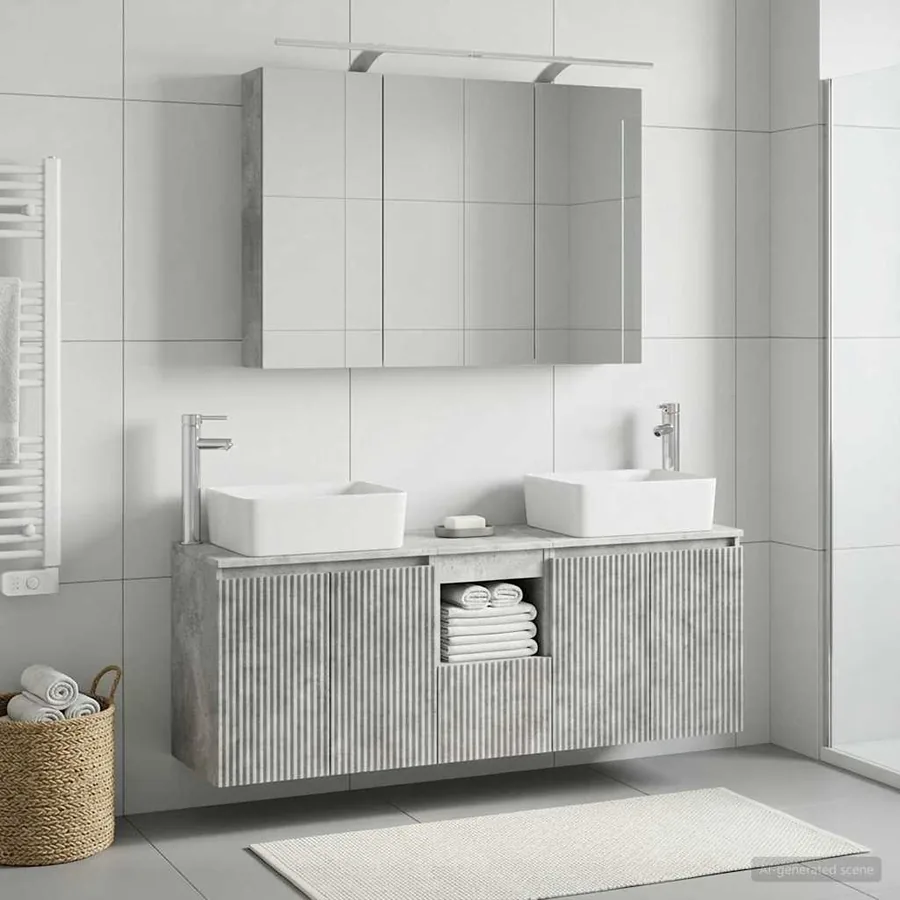 Ensemble d'armoire de salle de bain 4 pcs Gris béton - 4