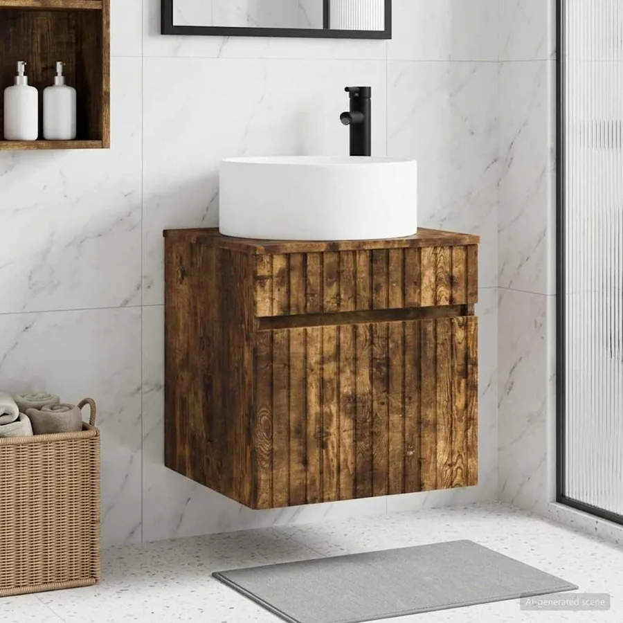Meuble de lavabo mural Chêne fumé 49 x 44,5 x 65,5 cm