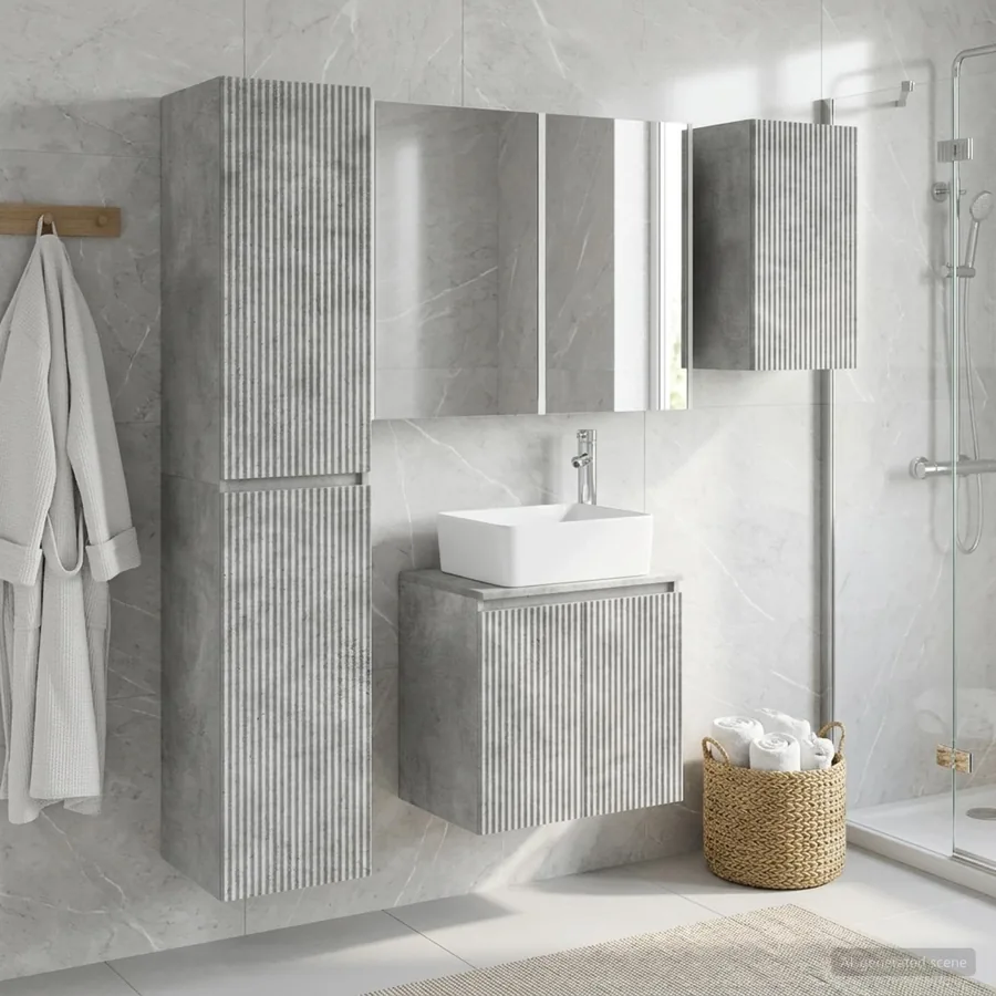 Ensemble d'armoire de salle de bain 5 pcs Gris béton
