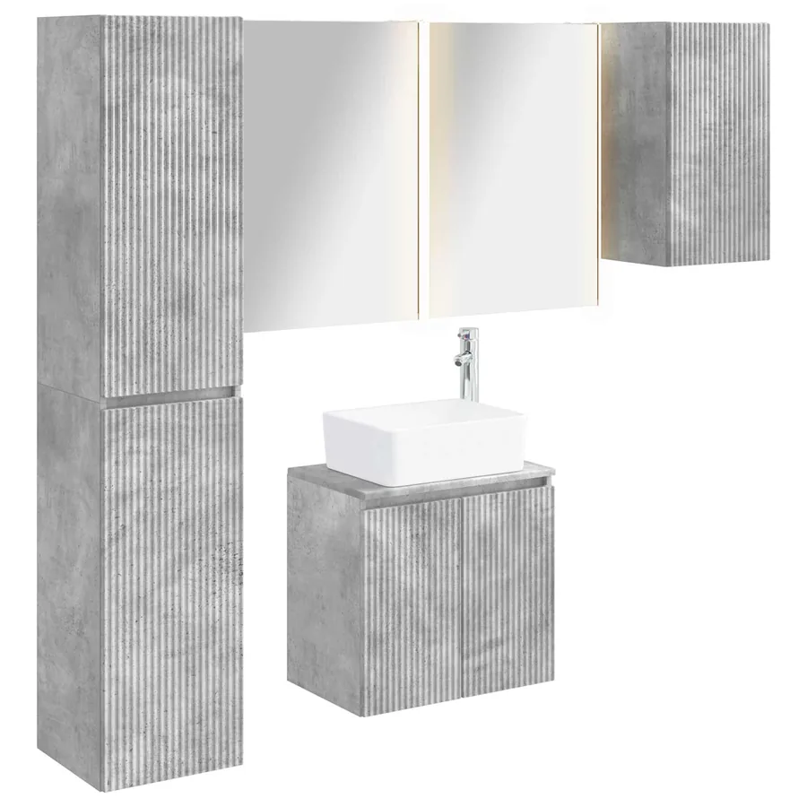 Ensemble d'armoire de salle de bain 5 pcs Gris béton - 2