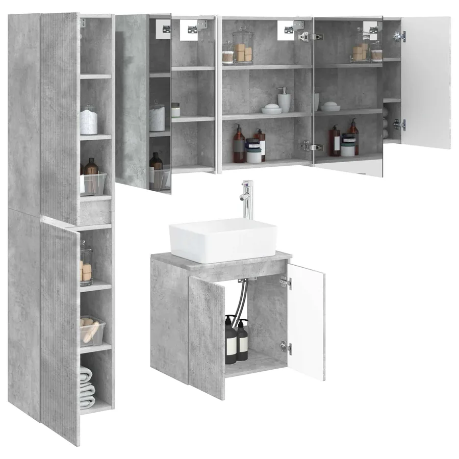 Ensemble d'armoire de salle de bain 5 pcs Gris béton - 3