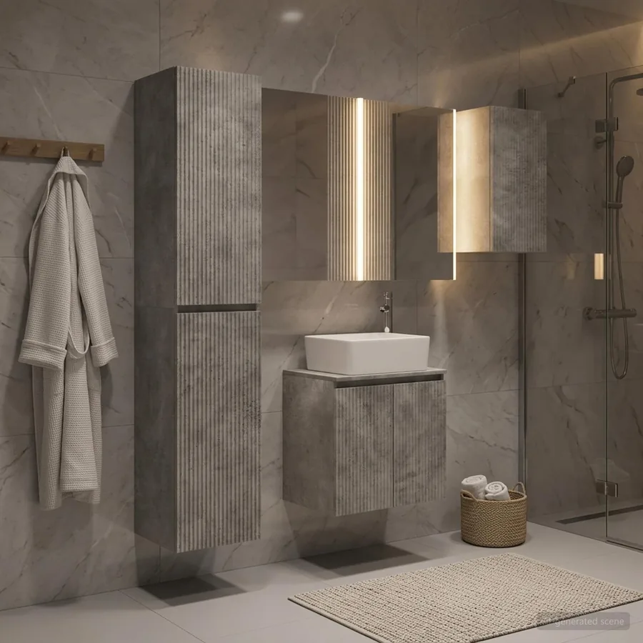 Ensemble d'armoire de salle de bain 5 pcs Gris béton - 4
