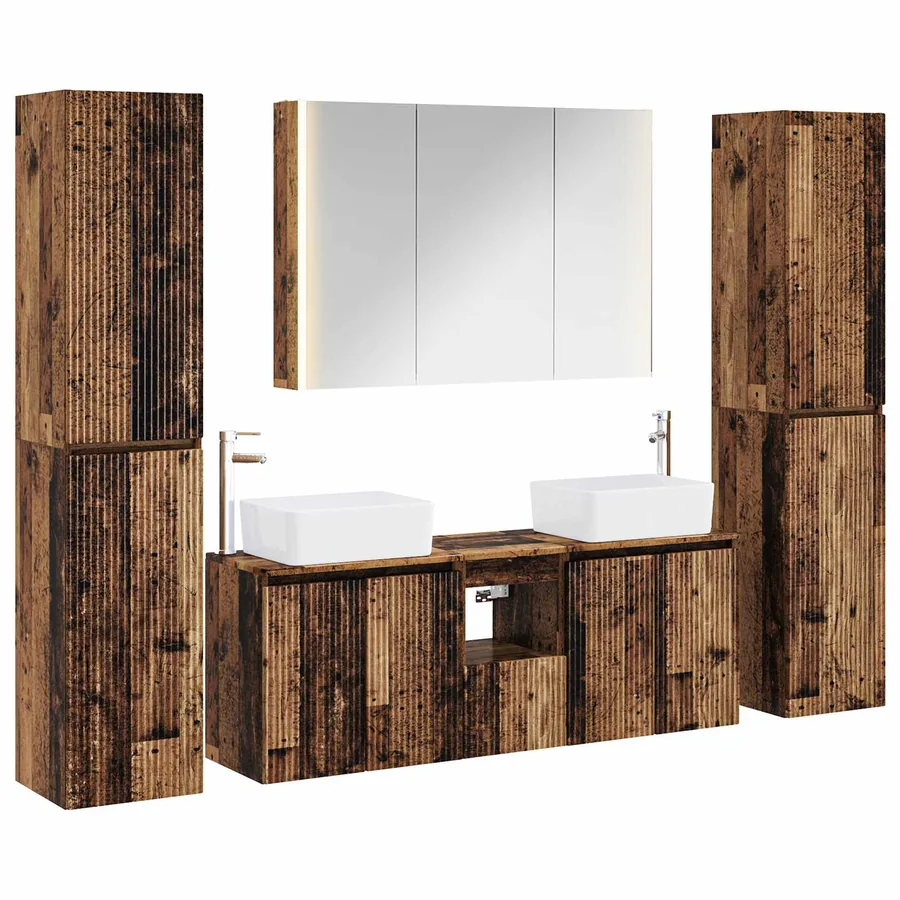 Ensemble de mobilier de salle de bain 6 pcs Bois ancien - 2